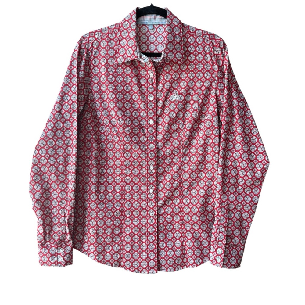 Cinch Red‎ and White Patterned Women's Blouse